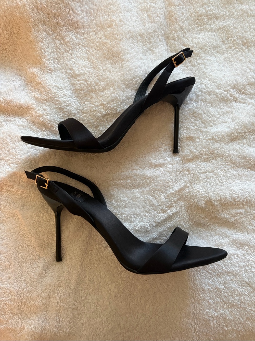 Jeffrey Campbell Go Getter Black Satin Slingback Stiletto Heels